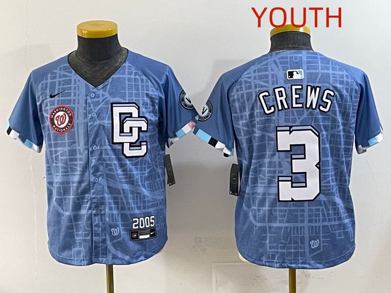 Youth 2025 Washington Nationals #3 Crews Blue Joint Name Nike MLB Jersey style 10->youth mlb jersey->Youth Jersey